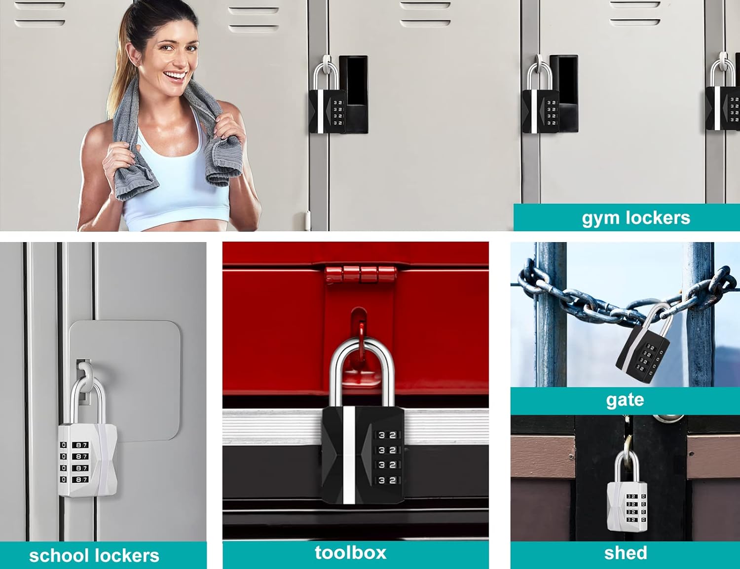 Locker Padlocks with Code, 4 Digit Combination Padlock for Gym Locker, [2023 Locker Trend] School Locks, Heavy Duty Outdoor Padlock Weatherproof for Gate, Fence, Shed, Garage (Silver, 1 Pack)