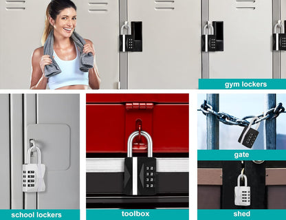 Locker Padlocks with Code, 4 Digit Combination Padlock for Gym Locker, [2023 Locker Trend] School Locks, Heavy Duty Outdoor Padlock Weatherproof for Gate, Fence, Shed, Garage (Silver, 1 Pack)