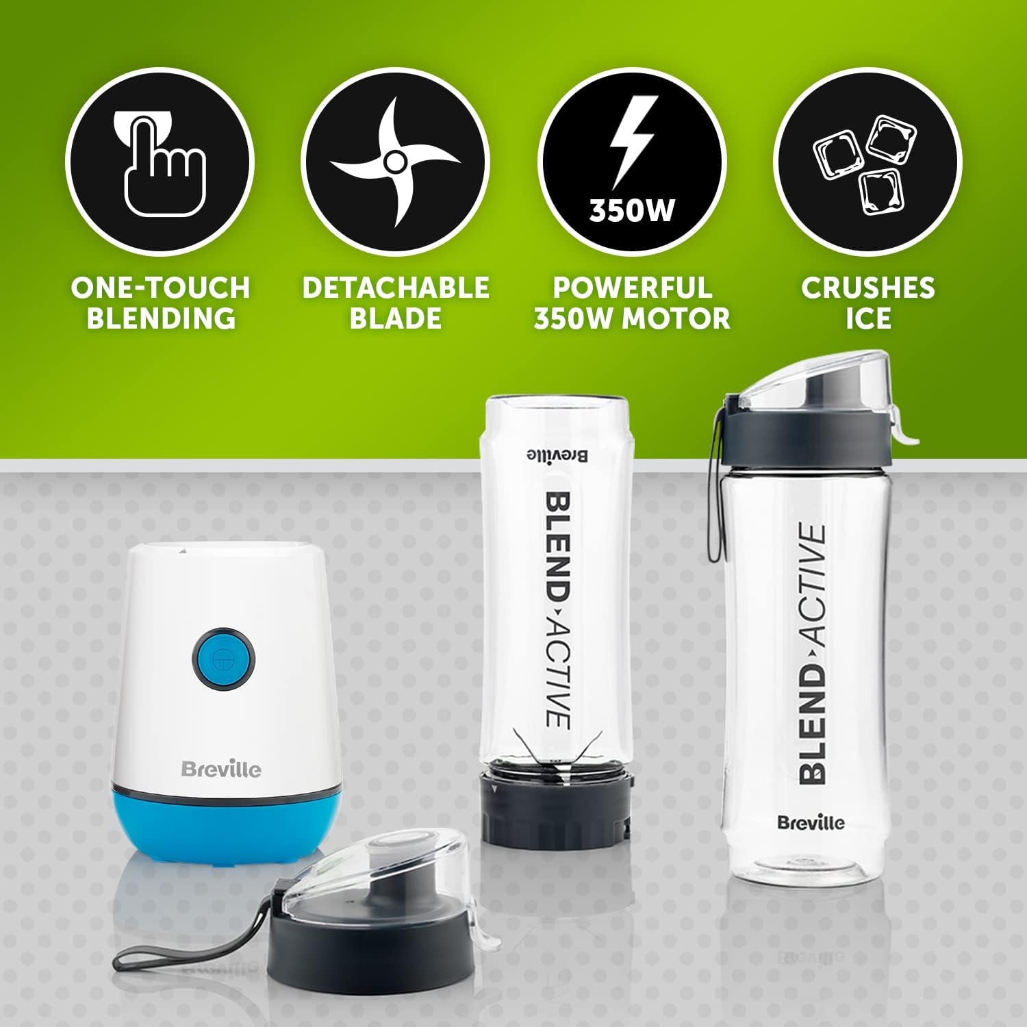 Blend Active Personal Blender & Smoothie Maker | 350W | 2 Portable Blend Active Bottles (600Ml) | Leak Proof Lids | White & Blue [VBL249]