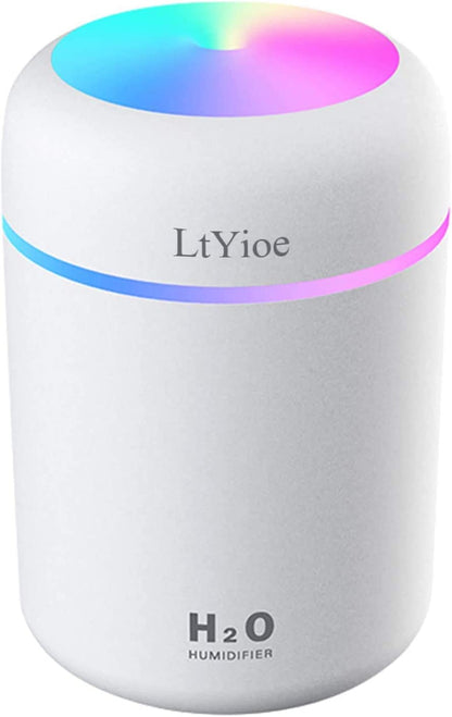 Humidifier Portable Mini Humidifiers for Bedroom, Personal Desktop Air Humidifier with Colorful Cycling Light, 2 Mist Modes and Auto Shut-Off, Super Quite for Office Home Car(White)