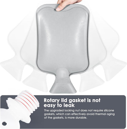 Hot Water Bottle with Luxury Cosy Faux Fur Cover,2L Leakproof Large Hot Water Bag for Neck,Shoulder,Hand Feet Warmer,Ideal for Women,Men(Grey)