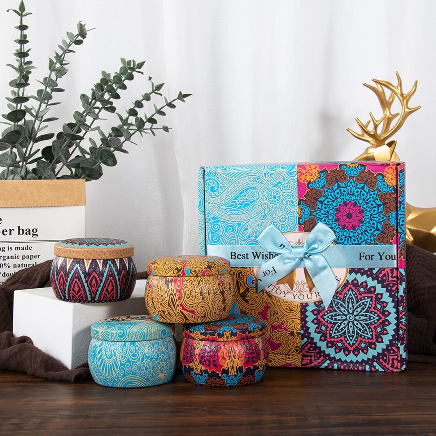 4 Scented Candles Gift Set, Aromatherapy Candle,Natural Soy Wax, Long Burning, for Christmas, Valentine'S, Mother'S Day, Gift Wrapping Lemon, Lavender, Fig, Rose Candles, 500G