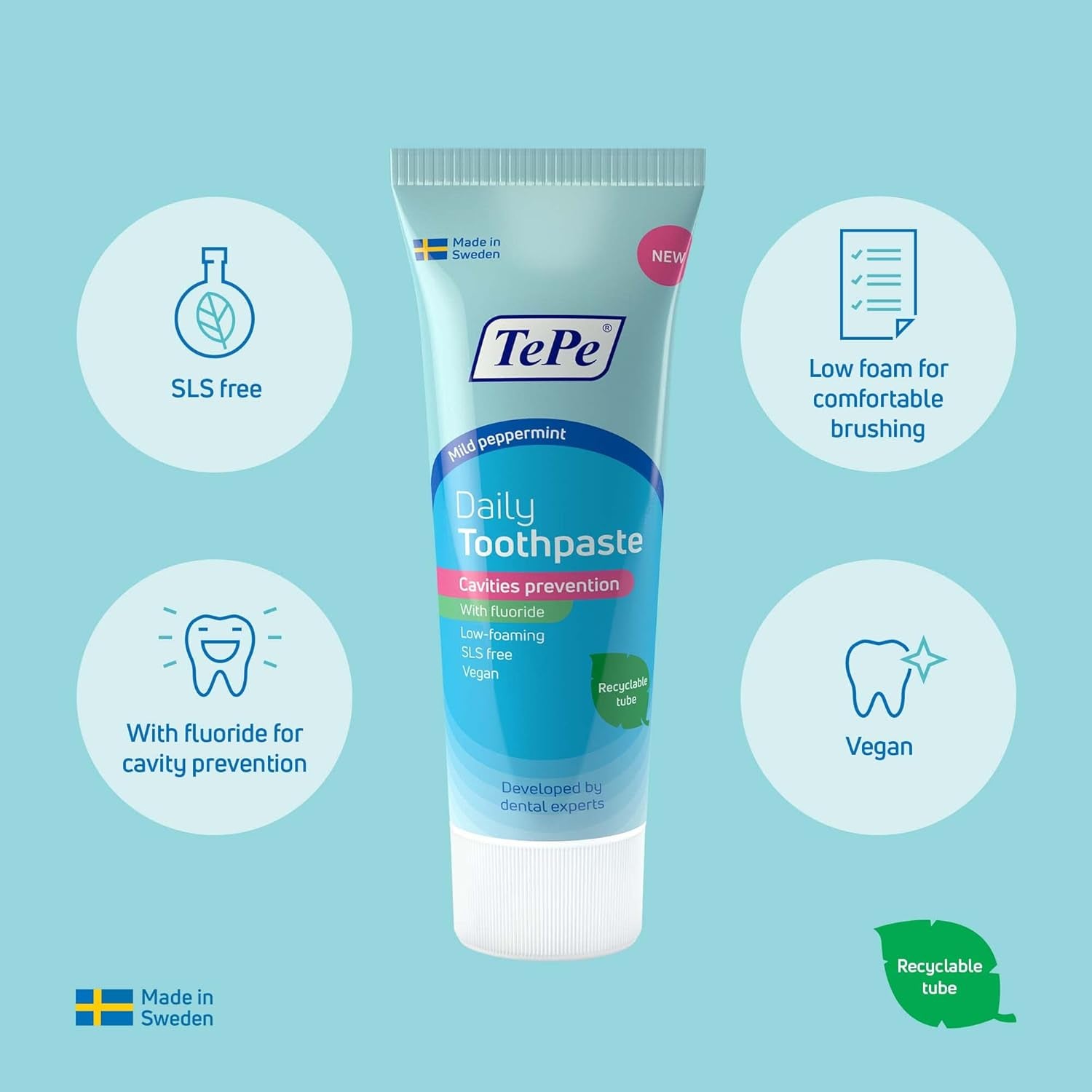 Daily Toothpaste, Mild Peppermint Flavour, Gentle Everyday Toothpaste to Prevent Cavities with an Age-Appropriate Fluoride Level