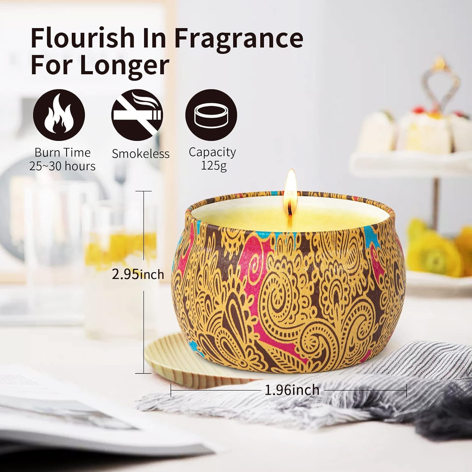 4 Scented Candles Gift Set, Aromatherapy Candle,Natural Soy Wax, Long Burning, for Christmas, Valentine'S, Mother'S Day, Gift Wrapping Lemon, Lavender, Fig, Rose Candles, 500G