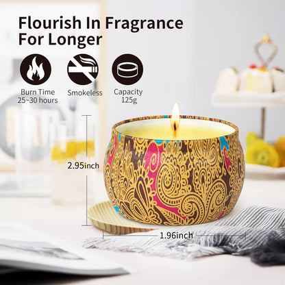 4 Scented Candles Gift Set, Aromatherapy Candle,Natural Soy Wax, Long Burning, for Christmas, Valentine'S, Mother'S Day, Gift Wrapping Lemon, Lavender, Fig, Rose Candles, 500G