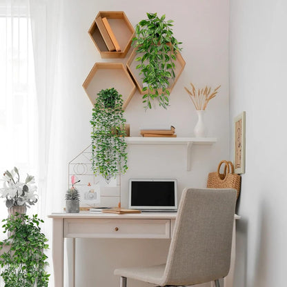 Artificial Plant Eucalyptus - Set of 3 Decorative Artificial Hanging Plants with Pots Fake Ivy Vines Greenery Faux Trailing Plants for Home Garden Office Shelf Wall Decoration