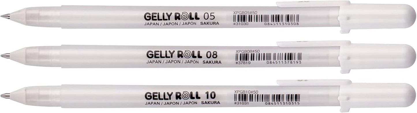 Gelly Roll Basic White Gel Pen Set of 3, Assorted Sizes | Opaque Pens for Highlights, Drawing & Crafts