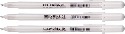 Gelly Roll Basic White Gel Pen Set of 3, Assorted Sizes | Opaque Pens for Highlights, Drawing & Crafts