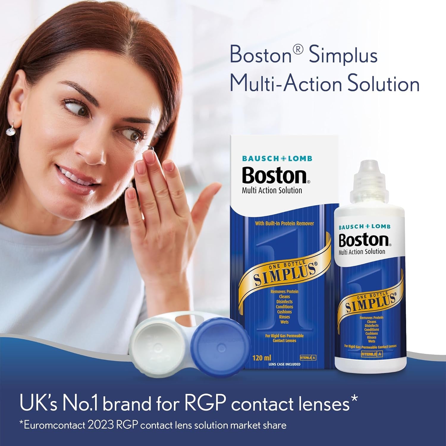 Simplus Multi-Action Solution, 4X 120Ml Contact Lens Solution for Rigid Gas Permeable Contact Lenses - Clean, Disinfect & Condition with 4X Lens Cases