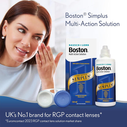 Simplus Multi-Action Solution, 4X 120Ml Contact Lens Solution for Rigid Gas Permeable Contact Lenses - Clean, Disinfect & Condition with 4X Lens Cases