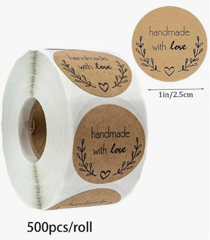 ™ Roll of 500 X Handmade with Love Heart Stickers Labels Gifts Crafts Presents Home Made Gifts (2.5Cm) 25Mm (500 Stickers)