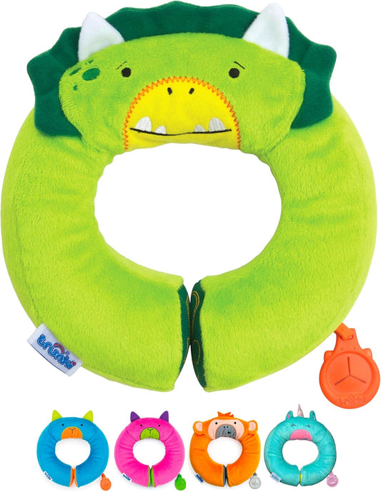 Kid'S Travel Neck Pillow and Chin Rest | Support Sleepy Heads in the Car Seat, Plane, Bike or Pram | Yondi SMALL Dudley Dinosaur (Green)