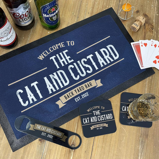 Personalised Bar Accessories for Home Pub - Bar Gift Set Custom Made Optics for Your Dads Home Bar | Choose from Bar Runners, Bottle Openers, Beer Mat Gifts