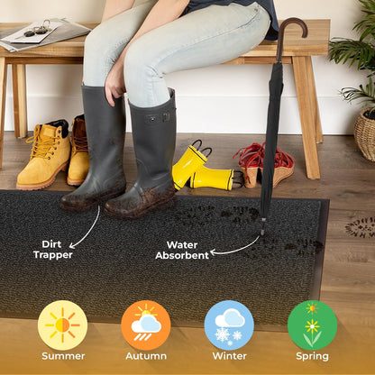 Washable Door Mats Indoor & Outdoor - Non-Slippery Heavy Duty - Stylish & Large Rubber - Perfect Dust Grabbing Doormats (Anthracite, 40Cm X 60Cm)