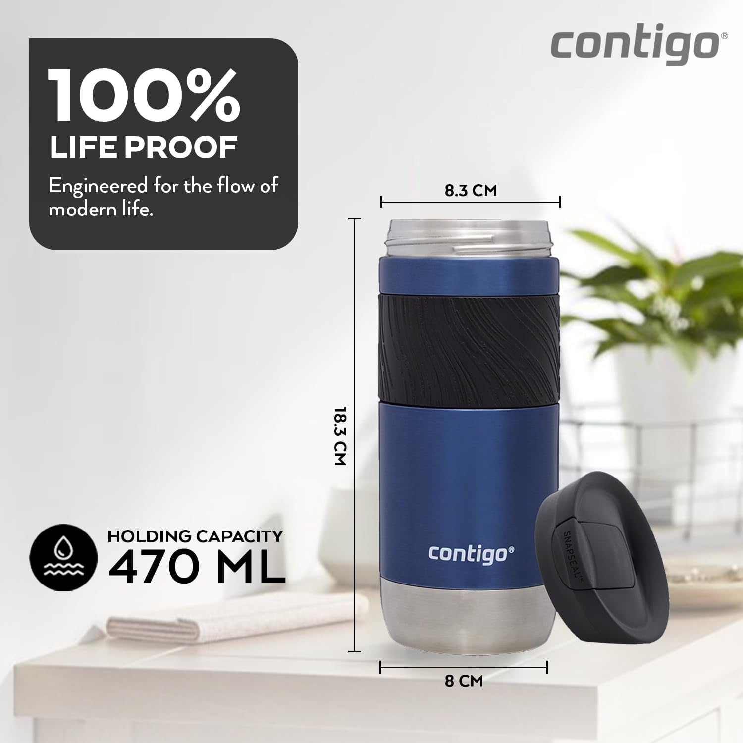 Byron Snapseal Travel Mug | Stainless Steel Thermal Mug | Vacuum Flask | Leakproof Tumbler | Coffee to Go Mug with BPA Free Easy-Clean Lid
