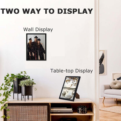 Picture Frame A4, Versatile A4 Black Picture Frame 21 X 29.7Cm, Display, Landscape or Portrait Orientation, Wall-Mount & Desk Stand