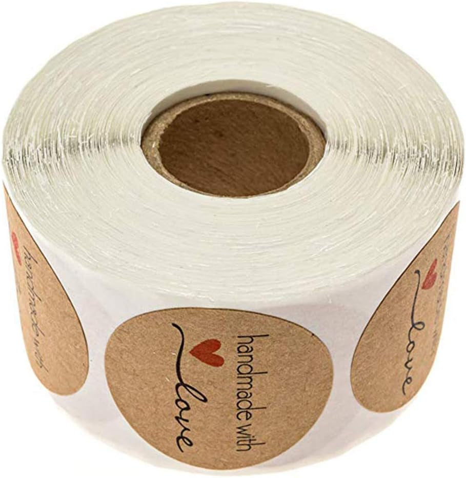 500Pcs 1 Roll Cartoon Handmade with Love round Baking Sticker Self-Adhesive Label Decor for Homemade Gifts