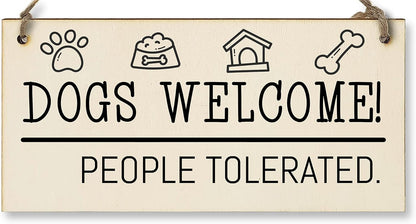 Handmade Wooden Hanging Wall Plaque Dogs Welcome People Tolerated Funny Cute Sign Pet Lover Dog Mum Dad