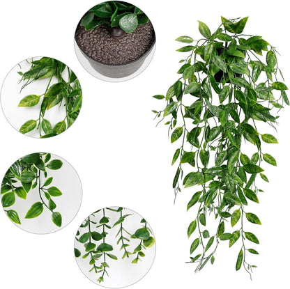 Artificial Plant Eucalyptus - Set of 3 Decorative Artificial Hanging Plants with Pots Fake Ivy Vines Greenery Faux Trailing Plants for Home Garden Office Shelf Wall Decoration