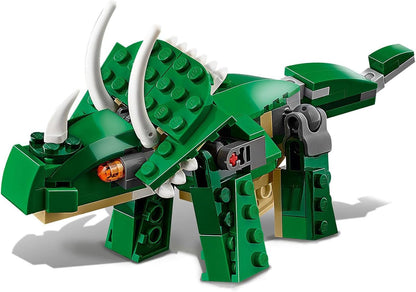 31058 Creator Mighty Dinosaurs Toy, 3 in 1 Model, T. Rex, Triceratops and Pterodactyl Dinosaur Figures, Gifts for 7-12 Year Old Kids, Boys & Girls