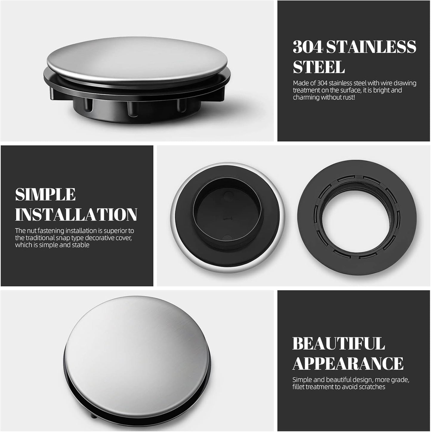Sink Hole Cover Sink Tap Hole Plate Stopper Cover Blanking Metal Plug, 2Pack (Installing Hole for 31-40Mm)