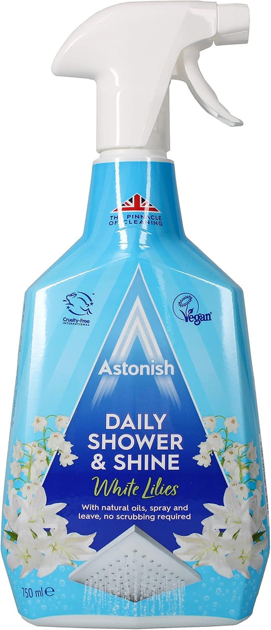 Astonish Daily Shower and Shine, Vegan and Cruelty-Free Shower Spray, 750Ml, White Lilies