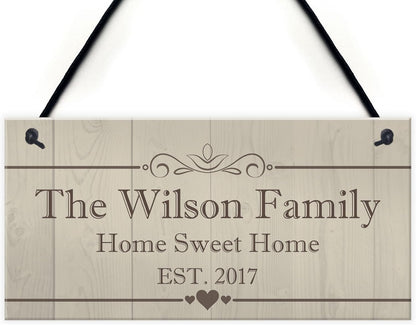 Personalised Family Name Plaque Housewarming New Home Gift Handmade Hanging House Sign