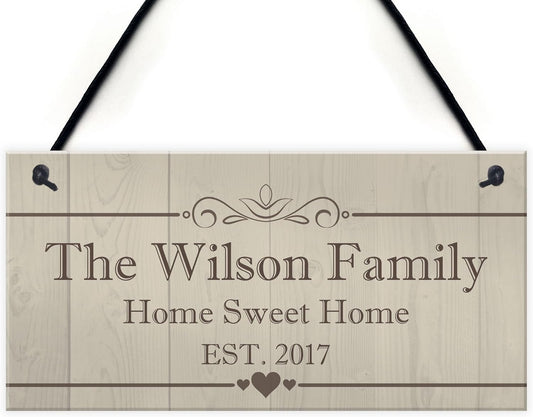 Personalised Family Name Plaque Housewarming New Home Gift Handmade Hanging House Sign