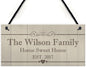 Personalised Family Name Plaque Housewarming New Home Gift Handmade Hanging House Sign