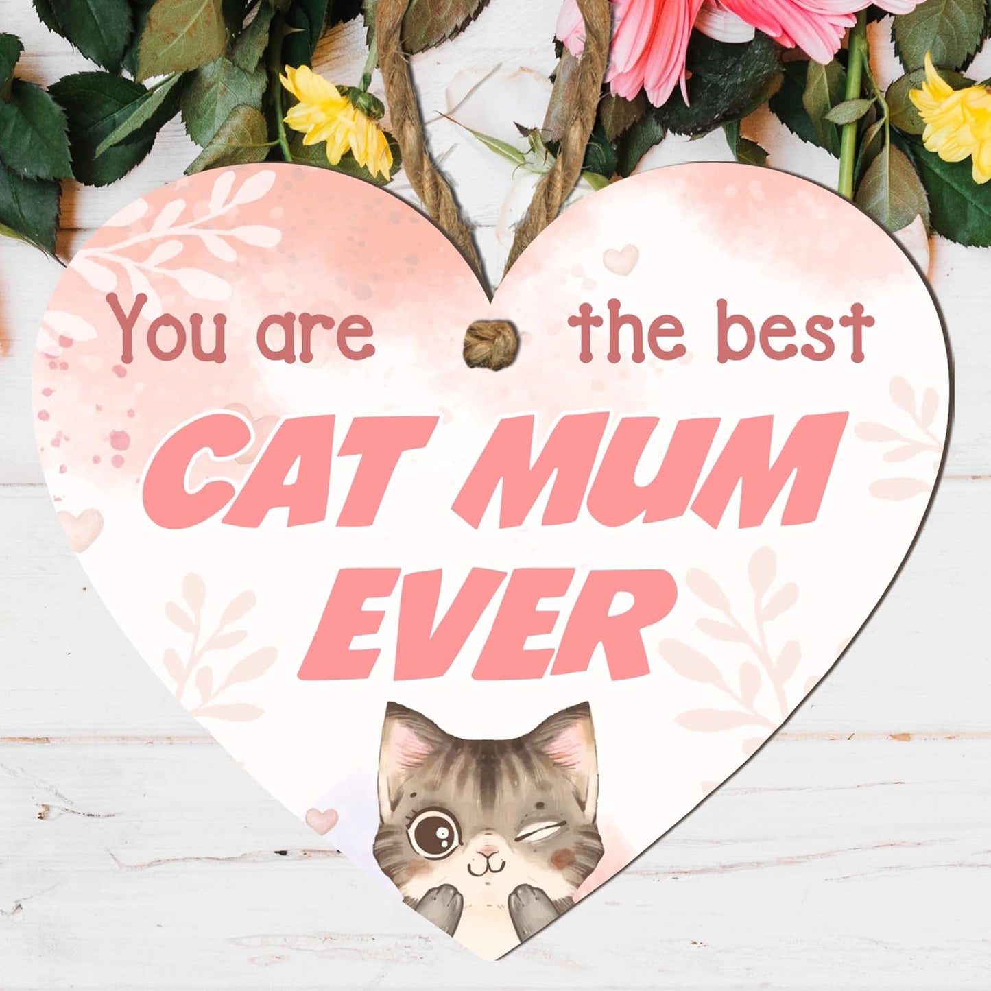 Handmade Wooden Heart Plaque - Unique Gift for Cat Mum - You Are the Best Cat Mum Ever Unique Cat Lover Gift, Birthday, Mother'S Day, Handmade, UK Made