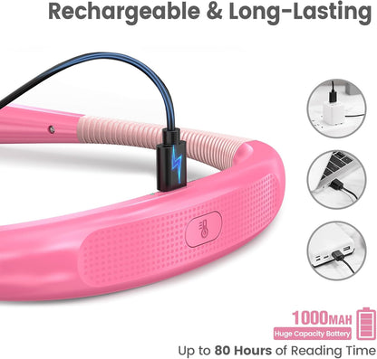 LED Neck Reading Light, Book Light for Reading in Bed, 3 Colors, 6 Brightness Levels, Bendable Arms, Rechargeable, Long Lasting, Perfect for Reading, Knitting, Camping, Repairing
