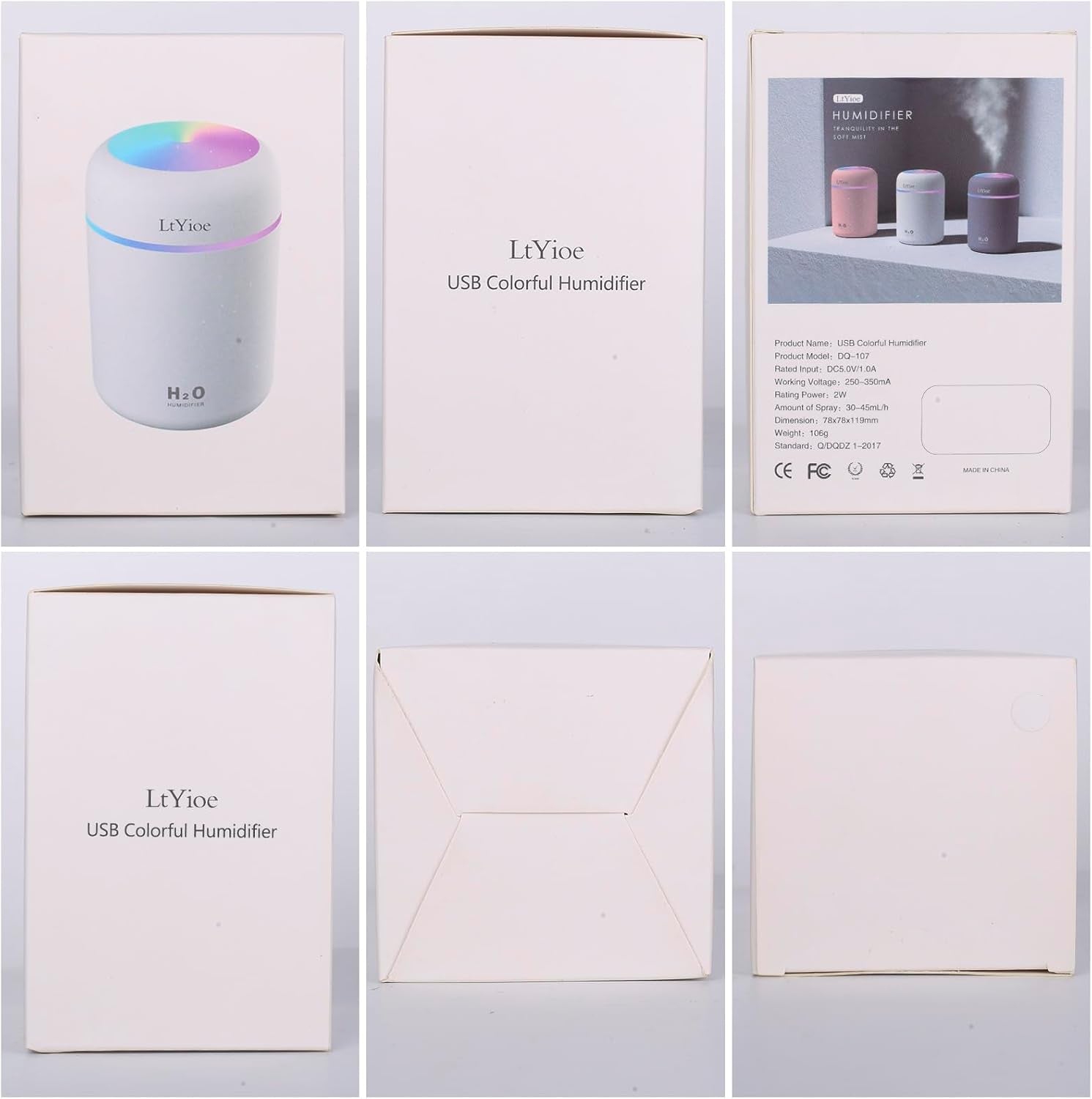 Humidifier Portable Mini Humidifiers for Bedroom, Personal Desktop Air Humidifier with Colorful Cycling Light, 2 Mist Modes and Auto Shut-Off, Super Quite for Office Home Car(White)
