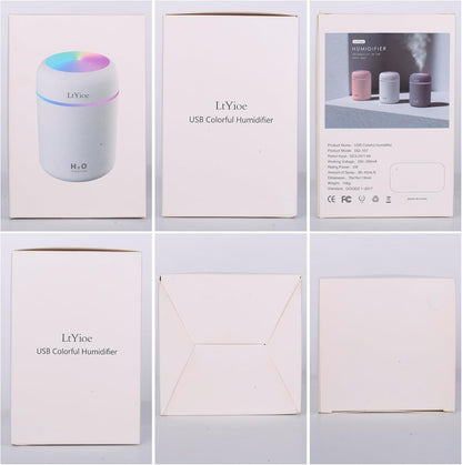 Humidifier Portable Mini Humidifiers for Bedroom, Personal Desktop Air Humidifier with Colorful Cycling Light, 2 Mist Modes and Auto Shut-Off, Super Quite for Office Home Car(White)