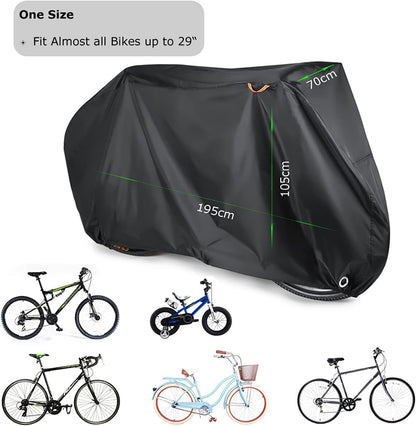 Bike Cover, Waterproof Bicycle Cover Indoor Outdoor Storage - 210T Nylon with Pu Coating, Safty Straps, Lock-Holes, Fits for Most Bikes up to 29"
