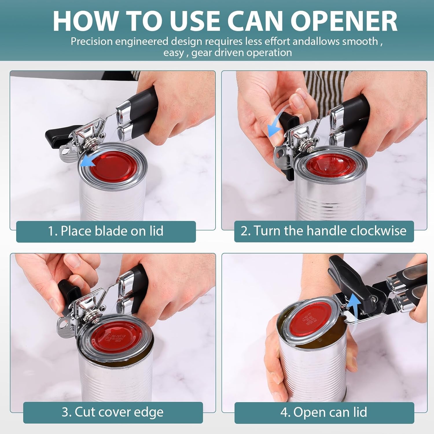 Tin Opener,  3-In-1Can Opener Handheld Heavy Duty Stainless Steel Can Openers with Multifunctional Bottle Opener, Black