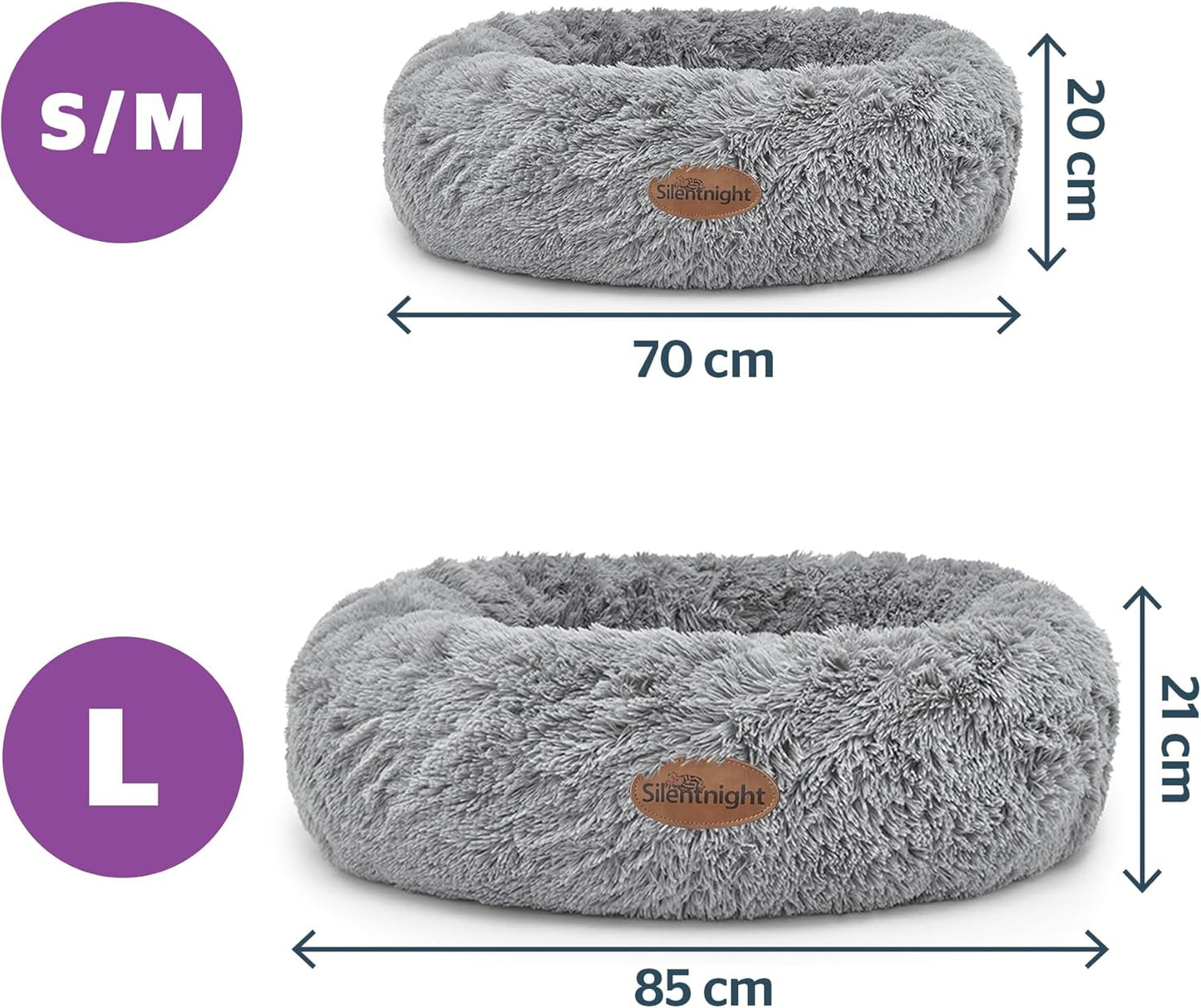 Donut Calming Dog Bed – Calming Dog Cat Pet Bed Anxiety Relief Soft Fluffy Doughnut Pillow – Easy Clean Machine Washable Luxury Plush Dog Pillow Basket – 85 Cm – Grey