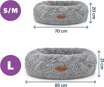 Donut Calming Dog Bed – Calming Dog Cat Pet Bed Anxiety Relief Soft Fluffy Doughnut Pillow – Easy Clean Machine Washable Luxury Plush Dog Pillow Basket – 85 Cm – Grey