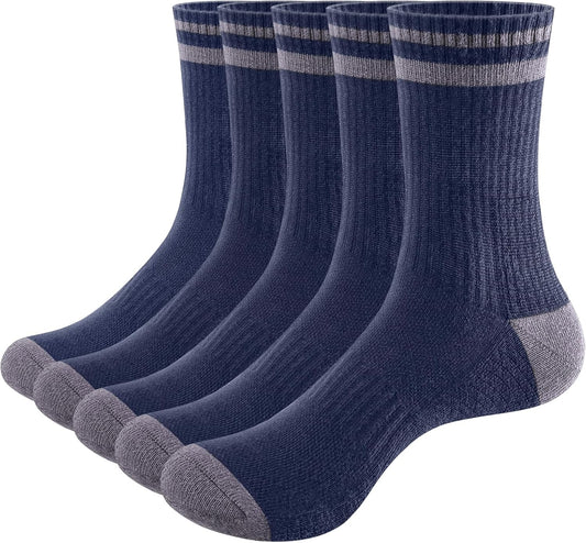 Mens Hiking Walking Socks Moisture Wicking Cushioned Gym Sports Socks Comfort Work Socks Cotton Crew Socks for Men Size 4-8/6-10/9-12, 5 Pairs