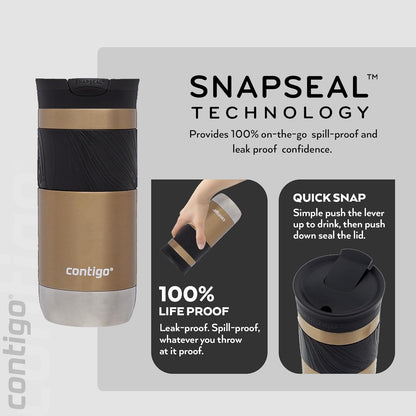 Byron Snapseal Travel Mug | Stainless Steel Thermal Mug | Vacuum Flask | Leakproof Tumbler | Coffee to Go Mug with BPA Free Easy-Clean Lid