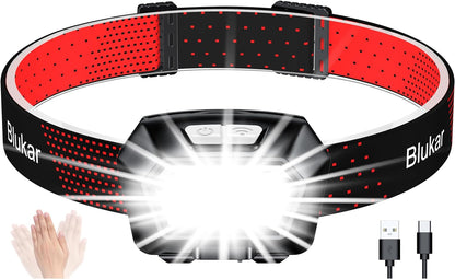 Head Torch Rechargeable, 2000L Super Bright Headlamp Waterproof Headlight with Hands Free Sensor Control&6 Lighting Modes - 30 Hrs+ Runtime,Adjustable Angle for Emergency, Running, Hiking Etc.