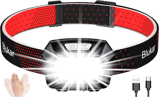 Head Torch Rechargeable, 2000L Super Bright Headlamp Waterproof Headlight with Hands Free Sensor Control&6 Lighting Modes - 30 Hrs+ Runtime,Adjustable Angle for Emergency, Running, Hiking Etc.