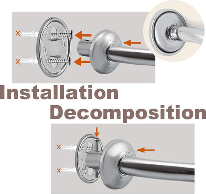 Curved Shower Rod Stainless Steel Adjustable 112-180Cm, Telescopic Shower Curtain Pole Extensible Shower Rail Including Fittings (Chrome)