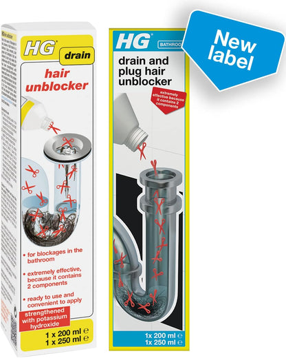 Drain and Plug Hair Unblocker, Removes Hair from Showers, Baths, Sinks & Plug Holes, Unblocks Blocked Bathroom Pipes & Drains Quickly & Easily (200 Ml + 250 Ml) - 667045106