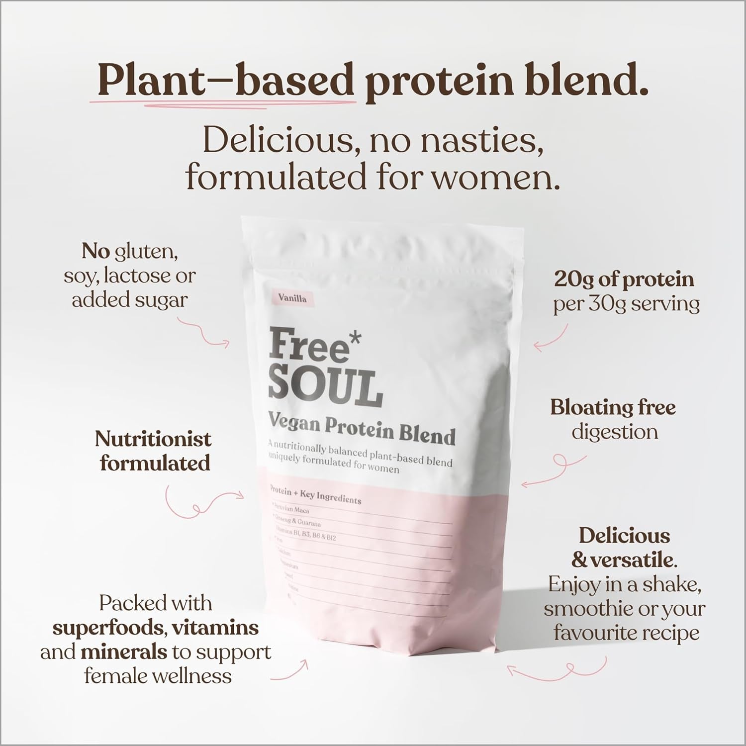 Vegan Protein Powder – Formulated for Women – 600G – 20G Protein with Added Nutrients – Gluten & Soy Free Plant Based Nutrition Shake – Pea and Hemp Isolate Protein (Vanilla)