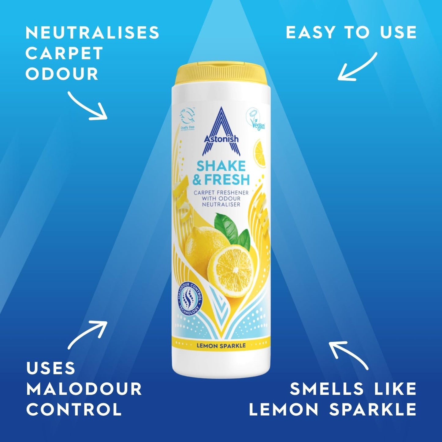 Shake & Fresh Carpet Freshener, Eliminates Odours, Lemon Sparkle, 350G