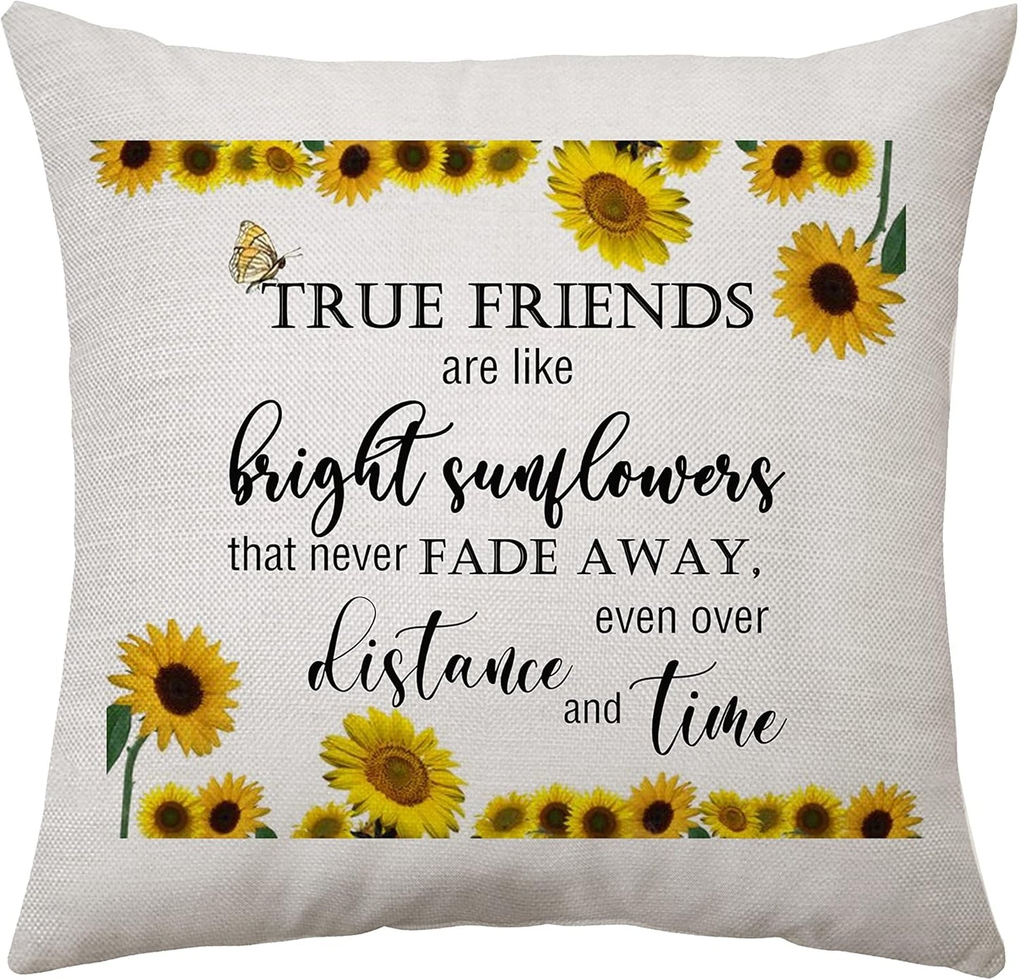 Sunflower Quotes Gift for Best Friends Women Cushion Cover Throw Pillow Cover Presents for Best Friends Friendship Pillowcase Birthday Graduation Gifts (True Friends)