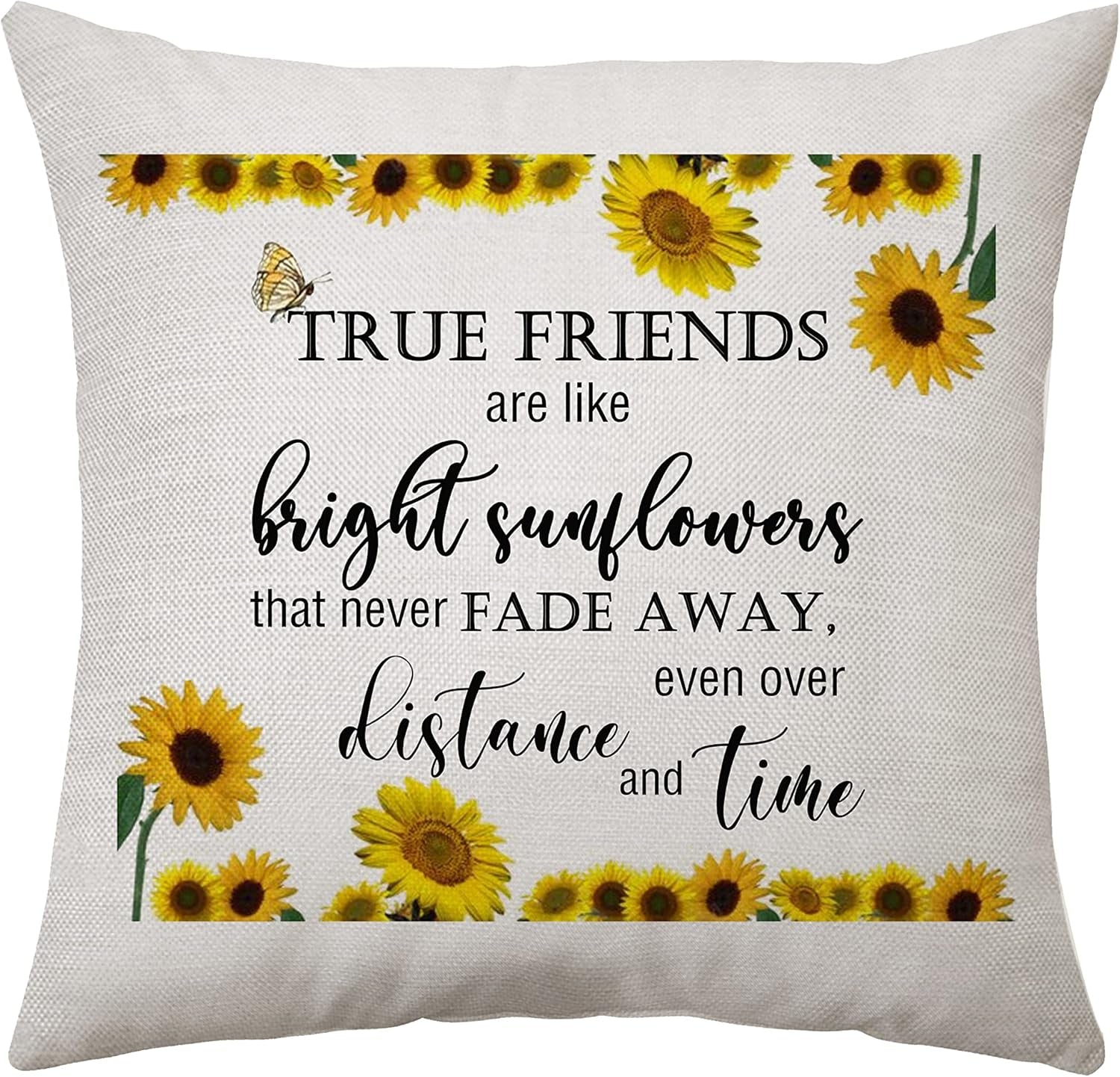 Sunflower Quotes Gift for Best Friends Women Cushion Cover Throw Pillow Cover Presents for Best Friends Friendship Pillowcase Birthday Graduation Gifts (True Friends)