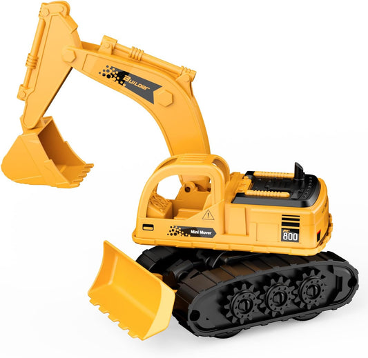 Kids Digger Toy, Construction Model Excavator, 2 in 1 Friction Tractor with Bulldozer, Mini Vehicles Car for Boys Age 2+ Year Olds, Engineering Crane Loader Children Gift, Yellow