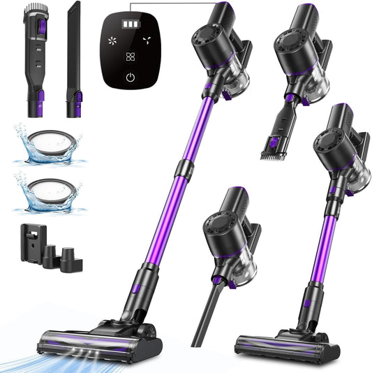 V8Pro Cordless Vacuum Cleaner with Upgraded Floor Brush, up to 40Mins Runtime, 30Kpa Stick Vacuum with Touch Screen, Self-Standing Lightweight Handheld Vacuum for Hard Floor Carpet Pet Hair