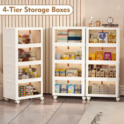 Storage Boxes with Lids, Bathroom Storage, Plastic Storage Boxes with 1 Lid, 4-Tier Stackable Storage Boxes with Wheels, Clothes Storage, Organizer for Bedroom Living Room Study Office